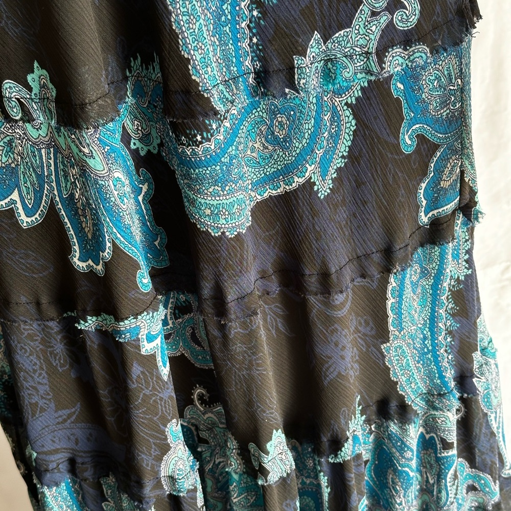 Chico's Black and Blue Paisley Maxi Dress, Boho, Flowy, Relaxed Fit Summer - Picture 12 of 13